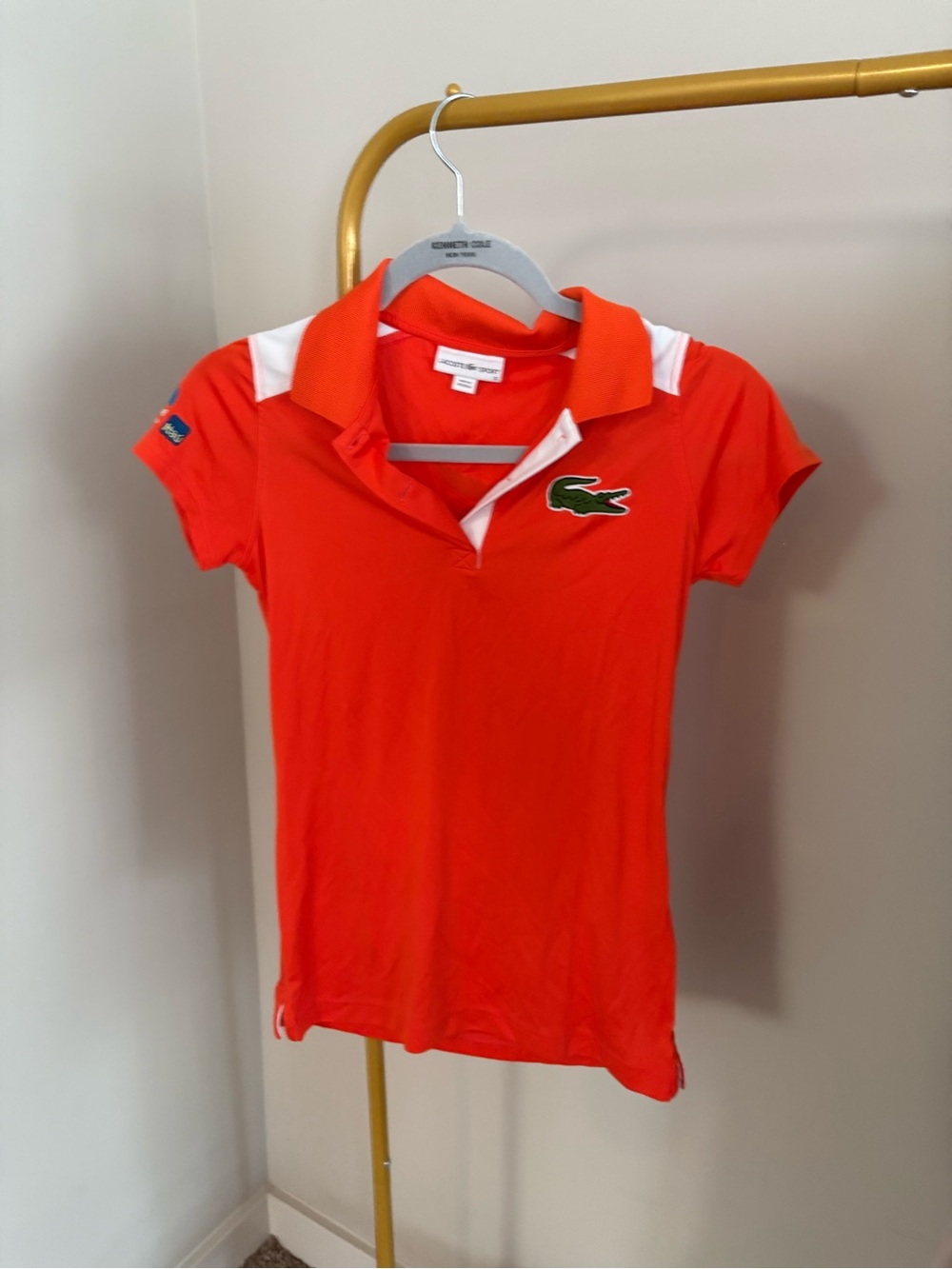 Lacoste Bright Orange Short Sleeve Polo with White Shoulder Detail
